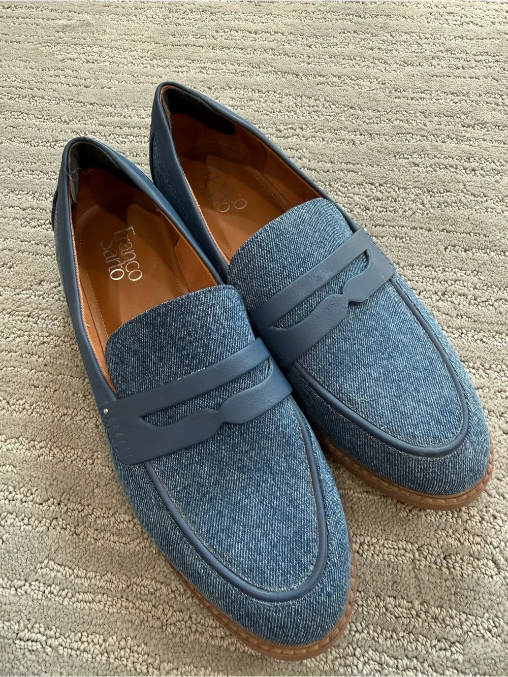 Franco Sarto Denim Chrissy Penny Loafers Blue Women’s 10W Wide